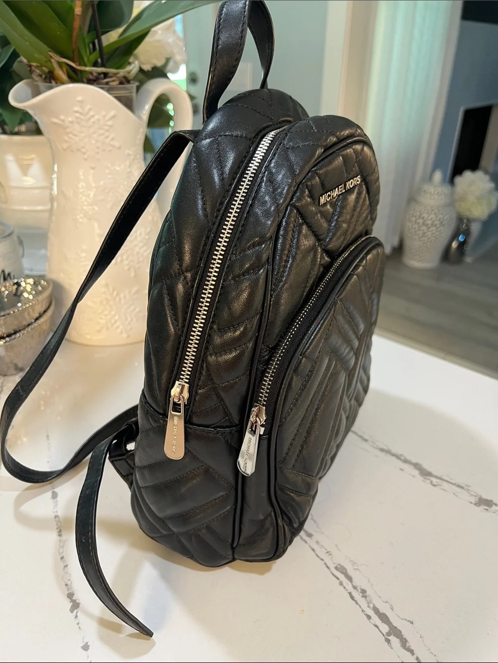 Michael Kors Abbey Black Quilted Leather Backpack